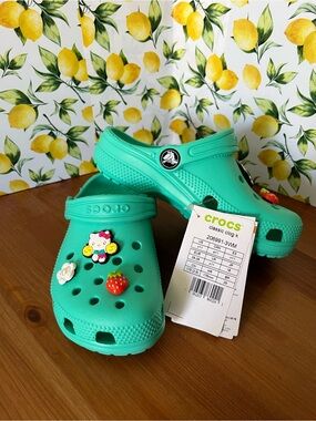 CROCS Kids' Mint  Green Clogs with Cute Charms Size C11